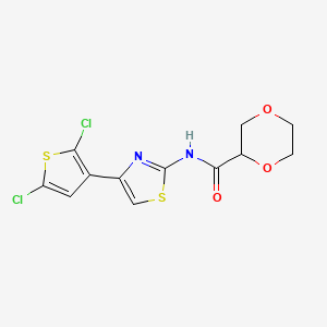 N-[4-(2,5-dichlorothiophen-3-yl)-1,3-thiazol-2-yl]-1,4-dioxane-2-carboxamide