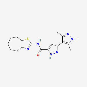 N-(5,6,7,8-tetrahydro-4H-cyclohepta[d][1,3]thiazol-2-yl)-3-(1,3,5-trimethylpyrazol-4-yl)-1H-pyrazole-5-carboxamide