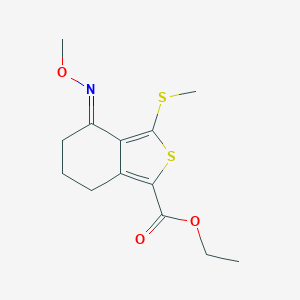 molecular formula C13H17NO3S2 B068227 Ethyl 4-(methoxyimino)-3-(methylthio)-4,5,6,7-tetrahydrobenzo[c]thiophene-1-carboxylate CAS No. 172516-37-9