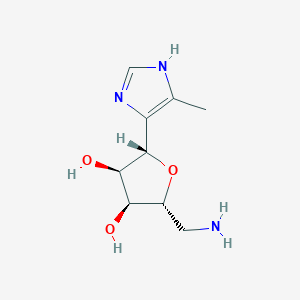molecular formula C9H15N3O3 B068313 (2R,3S,4R,5S)-2-(aminomethyl)-5-(5-methyl-1H-imidazol-4-yl)oxolane-3,4-diol CAS No. 187867-56-7