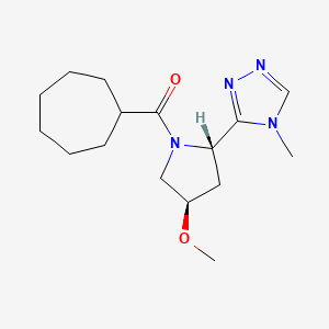 molecular formula C16H26N4O2 B6847044 cycloheptyl-[(2S,4R)-4-methoxy-2-(4-methyl-1,2,4-triazol-3-yl)pyrrolidin-1-yl]methanone 