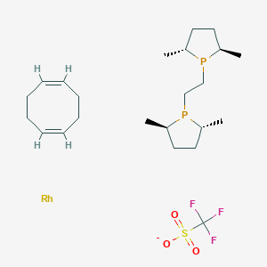 molecular formula C23H40F3O3P2RhS- B068520 (-)-1,2-Bis[(2R,5R)-2,5-dimethylphospholano]ethane(1,5-cyclooctadiene)rhodium(I) trifluoromethanesulfonate CAS No. 177750-25-3