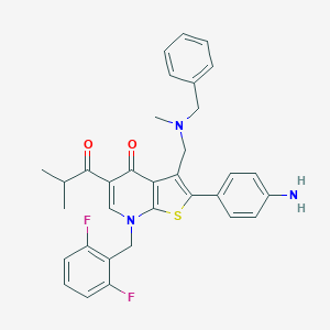 molecular formula C33H31F2N3O2S B068523 2-(4-Aminophenyl)-3-[[benzyl(methyl)amino]methyl]-7-[(2,6-difluorophenyl)methyl]-5-(2-methylpropanoyl)thieno[2,3-b]pyridin-4-one CAS No. 174072-26-5