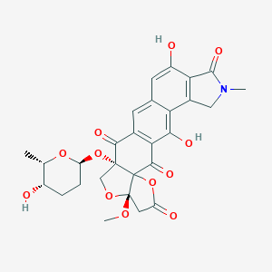 molecular formula C28H27NO12 B068589 (15S,18S)-2,9-Dihydroxy-15-[(2S,5S,6S)-5-hydroxy-6-methyloxan-2-yl]oxy-18-methoxy-6-methyl-17,21-dioxa-6-azahexacyclo[11.10.0.03,11.04,8.015,22.018,22]tricosa-1(13),2,4(8),9,11-pentaene-7,14,20,23-tetrone CAS No. 182234-02-2