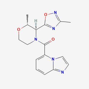 molecular formula C16H17N5O3 B6859553 imidazo[1,2-a]pyridin-5-yl-[(2R,3S)-2-methyl-3-(3-methyl-1,2,4-oxadiazol-5-yl)morpholin-4-yl]methanone 