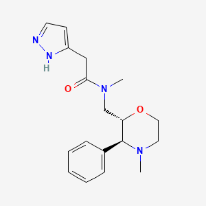 N-methyl-N-[[(2S,3S)-4-methyl-3-phenylmorpholin-2-yl]methyl]-2-(1H-pyrazol-5-yl)acetamide