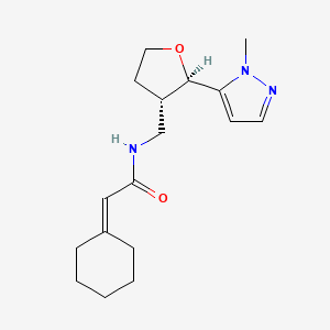 2-cyclohexylidene-N-[[(2R,3S)-2-(2-methylpyrazol-3-yl)oxolan-3-yl]methyl]acetamide