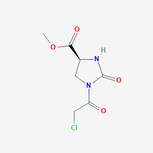 molecular formula C7H9ClN2O4 B068717 4-Imidazolidinecarboxylic acid, 1-(chloroacetyl)-2-oxo-, methyl ester, (S)-(9CI) CAS No. 177553-35-4