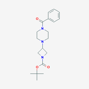 molecular formula C19H27N3O3 B068726 Tert-butyl 3-(4-benzoylpiperazin-1-yl)azetidine-1-carboxylate CAS No. 178312-24-8