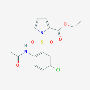 molecular formula C15H15ClN2O5S B068864 1H-Pyrrole-2-carboxylic acid, 1-((2-(acetylamino)-5-chlorophenyl)sulfonyl)-, ethyl ester CAS No. 173908-57-1
