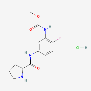 molecular formula C13H17ClFN3O3 B6903146 methyl N-[2-fluoro-5-(pyrrolidine-2-carbonylamino)phenyl]carbamate;hydrochloride 