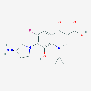 molecular formula C17H18FN3O4 B069130 7-((S)-3-Amino-1-pyrrolidinyl)-1-cyclopropyl-6-fluoro-1,4-dihydro-8-hydroxy-4-oxoquinoline-3-carboxylic acid CAS No. 178174-16-8