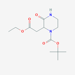 molecular formula C13H22N2O5 B069292 2-Ethoxycarbonylmethyl-3-oxo-piperazine-1-carboxylic acid tert-butyl ester CAS No. 168160-77-8