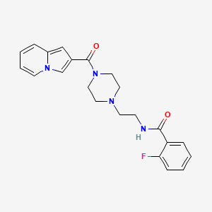 2-fluoro-N-[2-[4-(indolizine-2-carbonyl)piperazin-1-yl]ethyl]benzamide