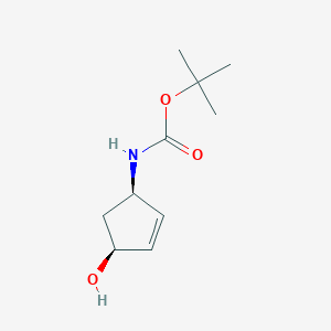 molecular formula C10H17NO3 B069448 Tert-butyl ((1R,4S)-4-hydroxycyclopent-2-EN-1-YL)carbamate CAS No. 189625-12-5