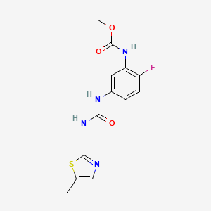 molecular formula C16H19FN4O3S B6944862 methyl N-[2-fluoro-5-[2-(5-methyl-1,3-thiazol-2-yl)propan-2-ylcarbamoylamino]phenyl]carbamate 