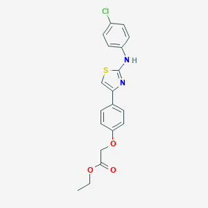 molecular formula C19H17ClN2O3S B069489 Acetic acid, (4-(2-((4-chlorophenyl)amino)-4-thiazolyl)phenoxy)-, ethyl ester CAS No. 168127-33-1