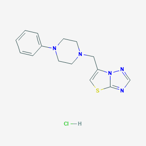 molecular formula C15H18ClN5S B069534 Thiazolo(3,2-b)(1,2,4)triazole, 6-((4-phenyl-1-piperazinyl)methyl)-, monohydrochloride CAS No. 170658-35-2