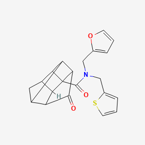 N-(furan-2-ylmethyl)-10-oxo-N-(thiophen-2-ylmethyl)pentacyclo[5.3.0.02,5.03,9.04,8]decane-3-carboxamide