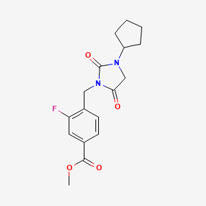 molecular formula C17H19FN2O4 B6956379 Methyl 4-[(3-cyclopentyl-2,5-dioxoimidazolidin-1-yl)methyl]-3-fluorobenzoate 