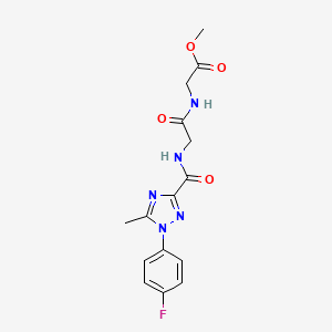 molecular formula C15H16FN5O4 B6960791 Methyl 2-[[2-[[1-(4-fluorophenyl)-5-methyl-1,2,4-triazole-3-carbonyl]amino]acetyl]amino]acetate 