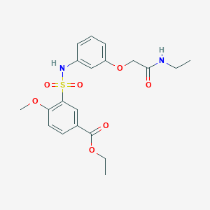 molecular formula C20H24N2O7S B6960858 Ethyl 3-[[3-[2-(ethylamino)-2-oxoethoxy]phenyl]sulfamoyl]-4-methoxybenzoate 