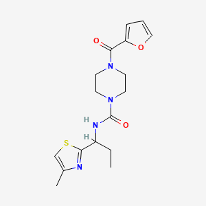 molecular formula C17H22N4O3S B6962702 4-(furan-2-carbonyl)-N-[1-(4-methyl-1,3-thiazol-2-yl)propyl]piperazine-1-carboxamide 