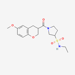 molecular formula C17H24N2O5S B6962730 N-ethyl-1-(6-methoxy-3,4-dihydro-2H-chromene-3-carbonyl)pyrrolidine-3-sulfonamide 