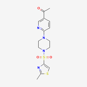 molecular formula C15H18N4O3S2 B6962783 1-[6-[4-[(2-Methyl-1,3-thiazol-4-yl)sulfonyl]piperazin-1-yl]pyridin-3-yl]ethanone 