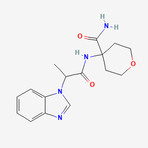 molecular formula C16H20N4O3 B6962877 4-[2-(Benzimidazol-1-yl)propanoylamino]oxane-4-carboxamide 