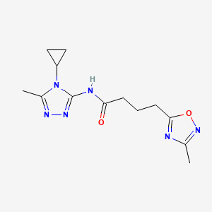 molecular formula C13H18N6O2 B6962933 N-(4-cyclopropyl-5-methyl-1,2,4-triazol-3-yl)-4-(3-methyl-1,2,4-oxadiazol-5-yl)butanamide 