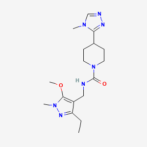 molecular formula C17H27N7O2 B6962942 N-[(3-ethyl-5-methoxy-1-methylpyrazol-4-yl)methyl]-4-(4-methyl-1,2,4-triazol-3-yl)piperidine-1-carboxamide 