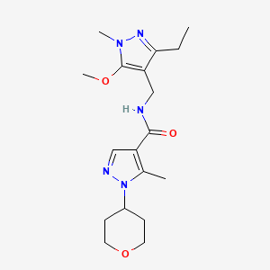 molecular formula C18H27N5O3 B6962967 N-[(3-ethyl-5-methoxy-1-methylpyrazol-4-yl)methyl]-5-methyl-1-(oxan-4-yl)pyrazole-4-carboxamide 