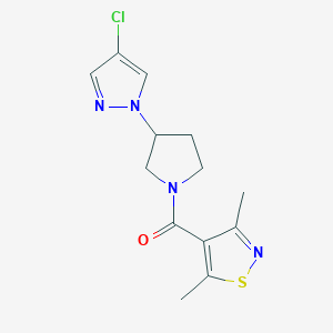 molecular formula C13H15ClN4OS B6963055 [3-(4-Chloropyrazol-1-yl)pyrrolidin-1-yl]-(3,5-dimethyl-1,2-thiazol-4-yl)methanone 