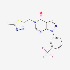 molecular formula C16H11F3N6OS B6963252 5-[(5-Methyl-1,3,4-thiadiazol-2-yl)methyl]-1-[3-(trifluoromethyl)phenyl]pyrazolo[3,4-d]pyrimidin-4-one 