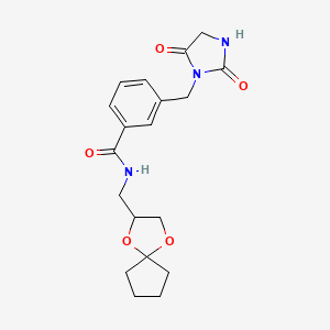 N-(1,4-dioxaspiro[4.4]nonan-3-ylmethyl)-3-[(2,5-dioxoimidazolidin-1-yl)methyl]benzamide