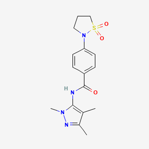 molecular formula C16H20N4O3S B6963448 4-(1,1-dioxo-1,2-thiazolidin-2-yl)-N-(2,4,5-trimethylpyrazol-3-yl)benzamide 