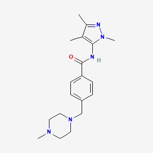 molecular formula C19H27N5O B6963542 4-[(4-methylpiperazin-1-yl)methyl]-N-(2,4,5-trimethylpyrazol-3-yl)benzamide 