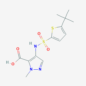 molecular formula C13H17N3O4S2 B6963602 4-[(5-Tert-butylthiophen-2-yl)sulfonylamino]-2-methylpyrazole-3-carboxylic acid 