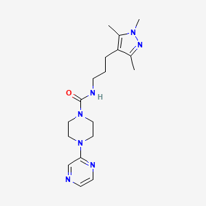 molecular formula C18H27N7O B6963649 4-pyrazin-2-yl-N-[3-(1,3,5-trimethylpyrazol-4-yl)propyl]piperazine-1-carboxamide 