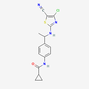 molecular formula C16H15ClN4OS B6963739 N-[4-[1-[(4-chloro-5-cyano-1,3-thiazol-2-yl)amino]ethyl]phenyl]cyclopropanecarboxamide 