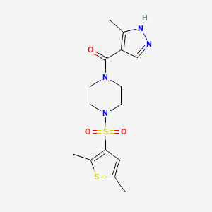 molecular formula C15H20N4O3S2 B6963751 [4-(2,5-dimethylthiophen-3-yl)sulfonylpiperazin-1-yl]-(5-methyl-1H-pyrazol-4-yl)methanone 