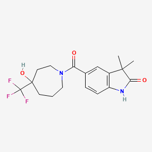 molecular formula C18H21F3N2O3 B6964116 5-[4-hydroxy-4-(trifluoromethyl)azepane-1-carbonyl]-3,3-dimethyl-1H-indol-2-one 