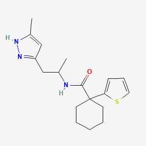 molecular formula C18H25N3OS B6964230 N-[1-(5-methyl-1H-pyrazol-3-yl)propan-2-yl]-1-thiophen-2-ylcyclohexane-1-carboxamide 