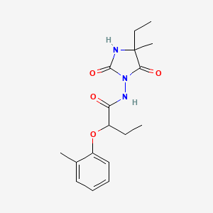 molecular formula C17H23N3O4 B6964364 N-(4-ethyl-4-methyl-2,5-dioxoimidazolidin-1-yl)-2-(2-methylphenoxy)butanamide 