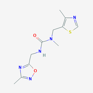 molecular formula C11H15N5O2S B6964374 1-Methyl-3-[(3-methyl-1,2,4-oxadiazol-5-yl)methyl]-1-[(4-methyl-1,3-thiazol-5-yl)methyl]urea 