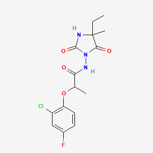 molecular formula C15H17ClFN3O4 B6964477 2-(2-chloro-4-fluorophenoxy)-N-(4-ethyl-4-methyl-2,5-dioxoimidazolidin-1-yl)propanamide 