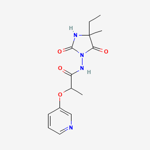 molecular formula C14H18N4O4 B6964490 N-(4-ethyl-4-methyl-2,5-dioxoimidazolidin-1-yl)-2-pyridin-3-yloxypropanamide 