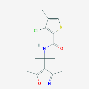 molecular formula C14H17ClN2O2S B6964572 3-chloro-N-[2-(3,5-dimethyl-1,2-oxazol-4-yl)propan-2-yl]-4-methylthiophene-2-carboxamide 