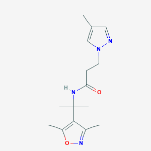 molecular formula C15H22N4O2 B6964608 N-[2-(3,5-dimethyl-1,2-oxazol-4-yl)propan-2-yl]-3-(4-methylpyrazol-1-yl)propanamide 